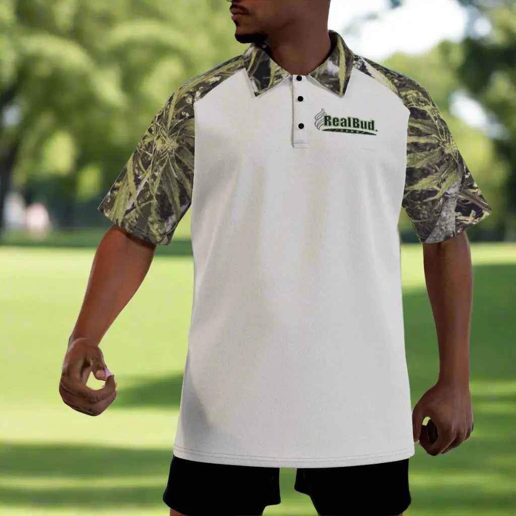 All-Over Print Men's Polo Shirt with Button Closure for Ultimate Stylish Comfort - RealBud Camo