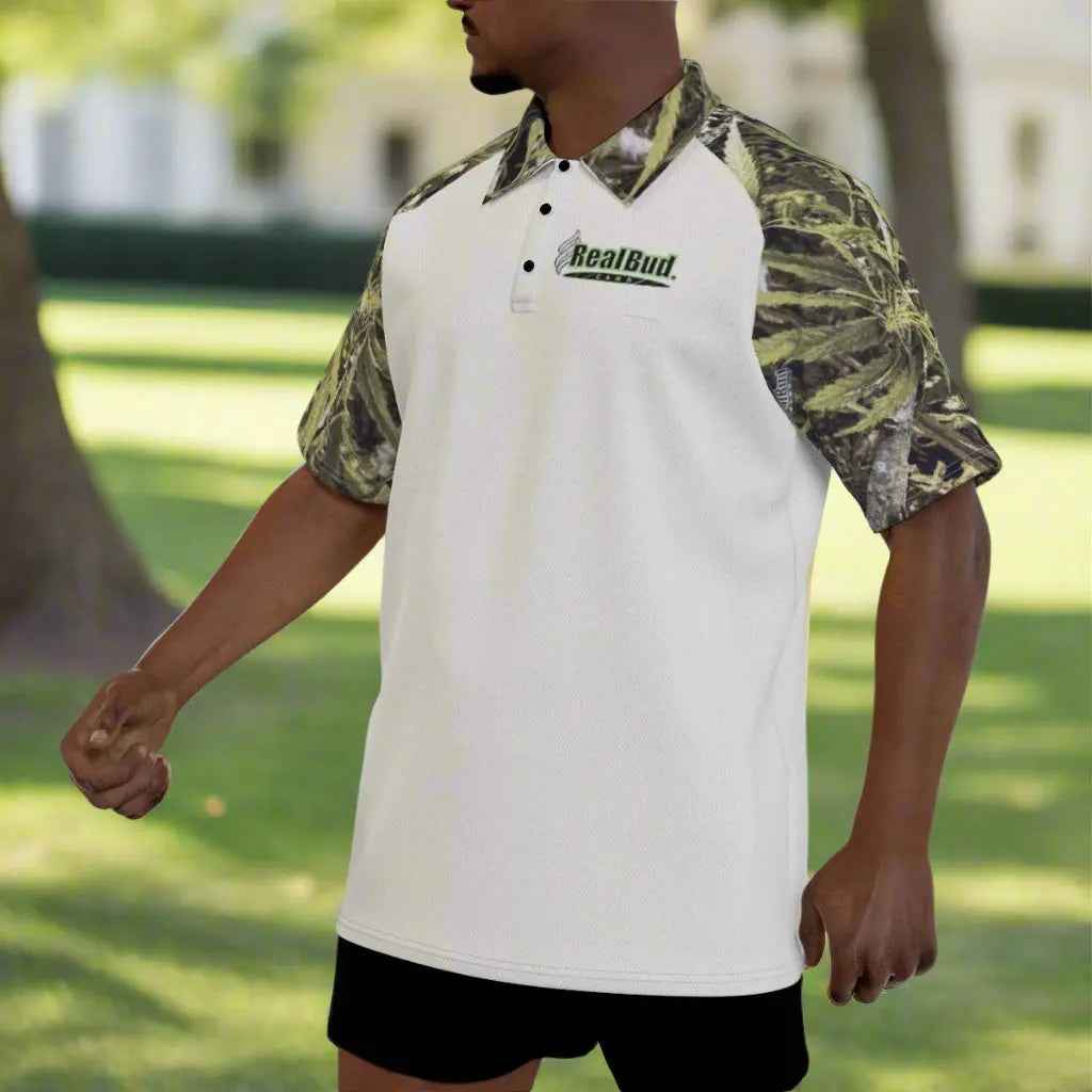 All-Over Print Men's Polo Shirt with Button Closure for Ultimate Stylish Comfort - RealBud Camo