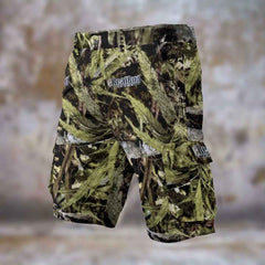 RealBud Camo Cargo Shorts for Men - Stylish and Functional Denim Fabric with Cannabis Print - RealBud Camo