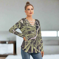 Women's Long Sleeve Neckline Tie Sweatshirt - RealBud Camo