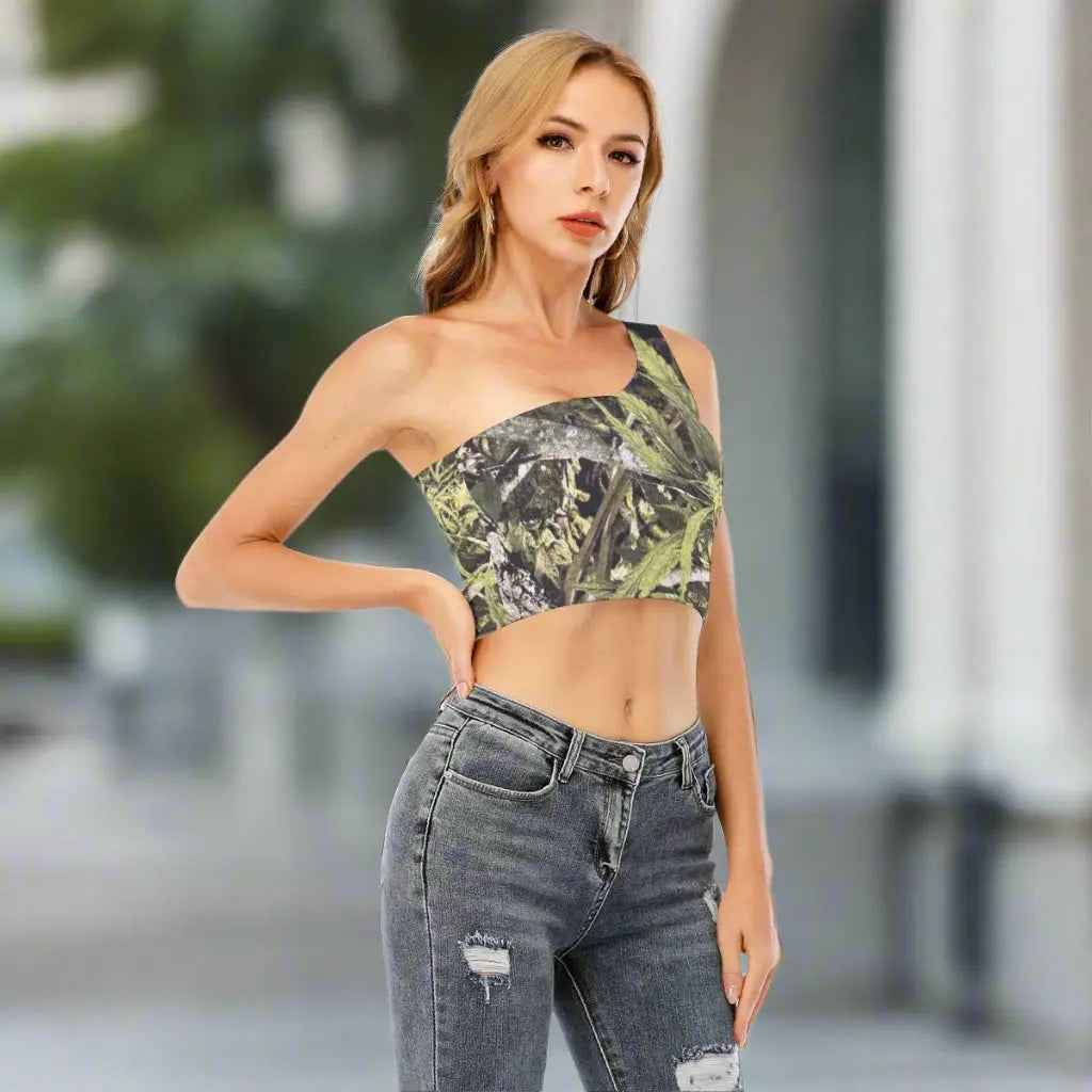 Women's One-Shoulder Cropped Top for Stylish Casual Outfits - RealBud Camo