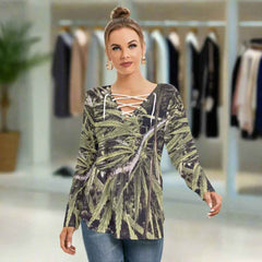Women's Long Sleeve Neckline Tie Sweatshirt - RealBud Camo